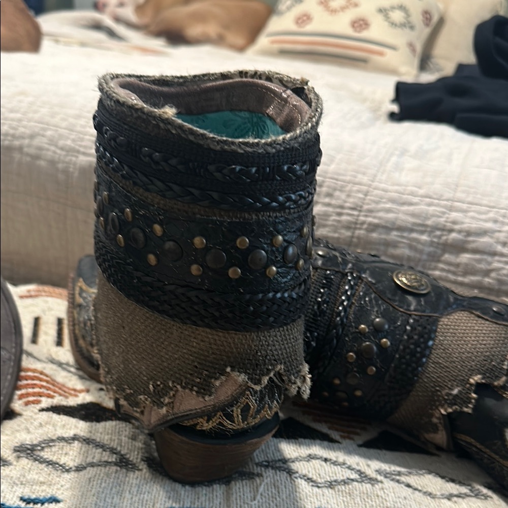 Corral Black and Brown Embroidered Ankle Boots - Picture 5 of 13